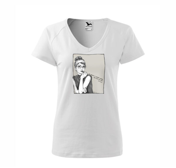 Modern Audey Hepburn - Női V nyakú rövid ujjú póló - Image 3