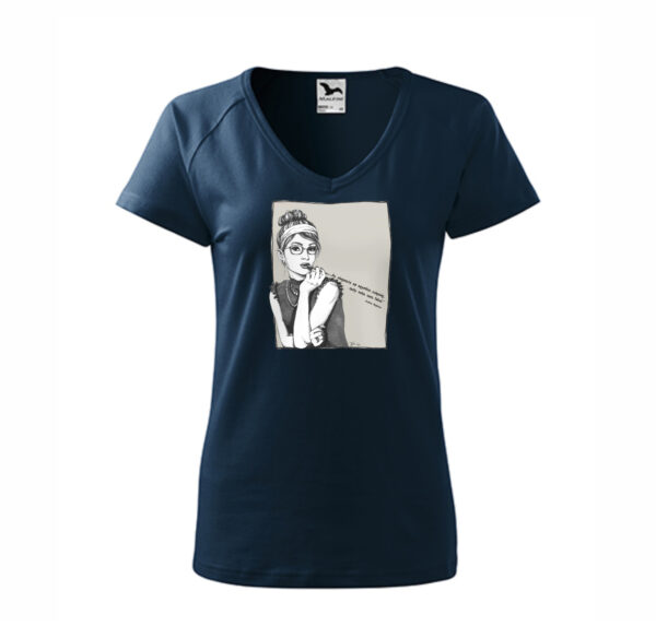 Modern Audey Hepburn - Női V nyakú rövid ujjú póló